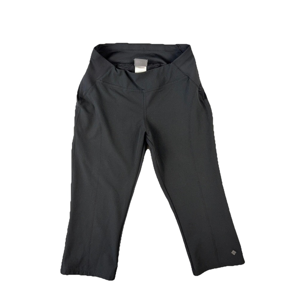 Columbia Omni-Wick Womens Black Athletic Capri Leggings S Zip Pocket Reflective